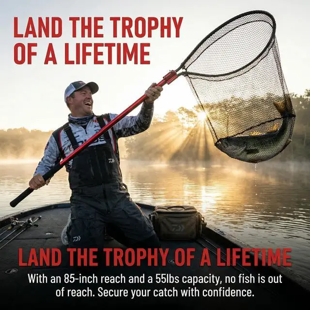 Alt view image 5 of 7 - High Strength Heavy Duty Extra Large Aluminum Landing Net - Telescoping Handle (67-85inch), 27in Net Opening for Saltwater Fishing, Boat, Pier, River Angling