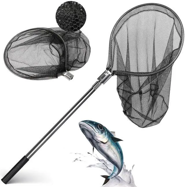 Main image of Heavy Duty Extra Large Rubber Fishing Net - Aluminum Telescoping Handle (67-100in), 20in Net Opening for Saltwater Fishing