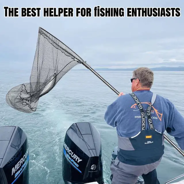 Alt view image 2 of 6 - Heavy Duty Extra Large Rubber Fishing Net - Aluminum Telescoping Handle (67-100in), 20in Net Opening for Saltwater Fishing