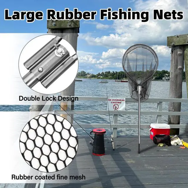 Alt view image 3 of 6 - Heavy Duty Extra Large Rubber Fishing Net - Aluminum Telescoping Handle (67-100in), 20in Net Opening for Saltwater Fishing