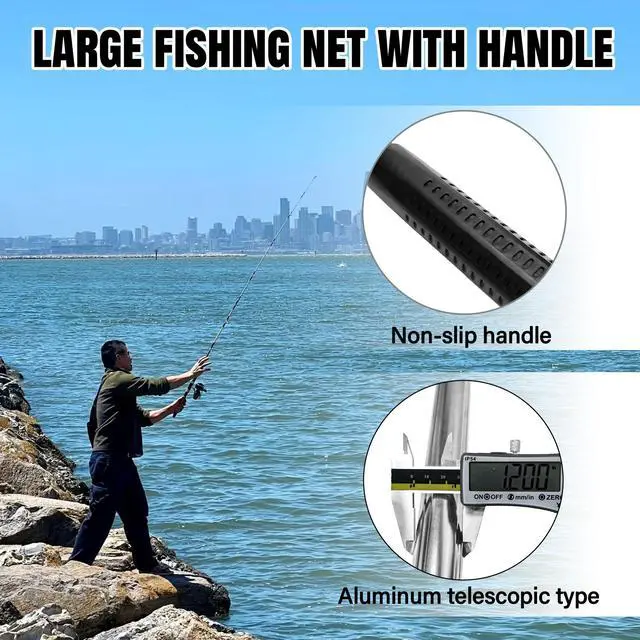Alt view image 5 of 6 - Heavy Duty Extra Large Rubber Fishing Net - Aluminum Telescoping Handle (67-100in), 20in Net Opening for Saltwater Fishing