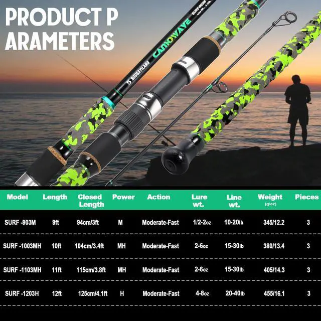 Alt view image 4 of 7 - Surf Spinning Fishing Rod Carbon Travel Surf Rod M/MH 3 Piece Spinning Fishing Rod 9'/10'/11'/12'