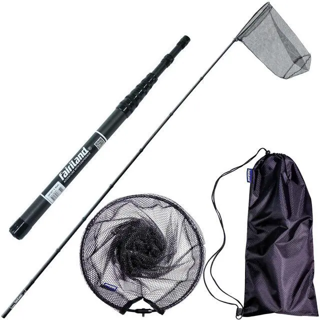 Main image of Maykay Carbon Telescopic Fishing Net with Long Handle up-to14ft Lightweight Rubber Landing Net for High Docks, Piers, Boats, Coastal & Jetty, Collapsible with Carrying Bag