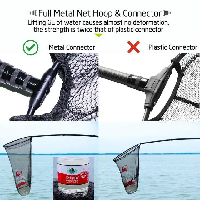 Alt view image 5 of 7 - Maykay Carbon Telescopic Fishing Net with Long Handle up-to14ft Lightweight Rubber Landing Net for High Docks, Piers, Boats, Coastal & Jetty, Collapsible with Carrying Bag