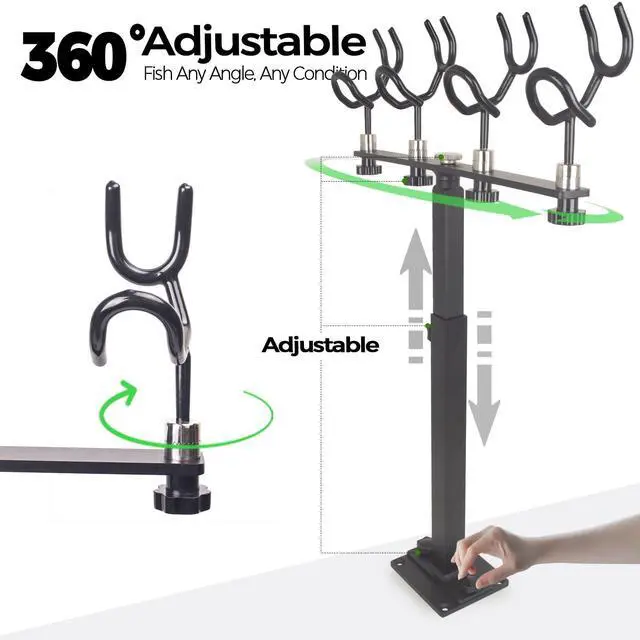 Alt view image 3 of 7 - Aluminum Spider Rigging Rod Holder for Boat - 4 Pole Crappie Fishing Rack, Heavy Duty 6063-T5 Marine Grade Aluminum, 16.5"-30.5" Adjustable Height Square Tube Support for Catfish & Trolling