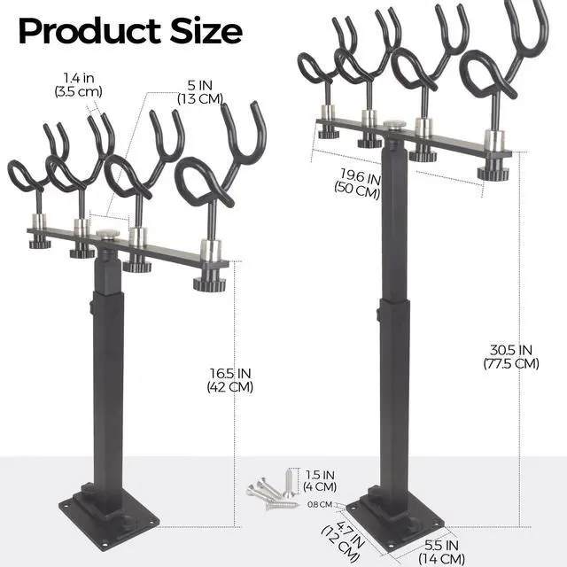Alt view image 2 of 7 - Aluminum Spider Rigging Rod Holder for Boat - 4 Pole Crappie Fishing Rack, Heavy Duty 6063-T5 Marine Grade Aluminum, 16.5"-30.5" Adjustable Height Square Tube Support for Catfish & Trolling