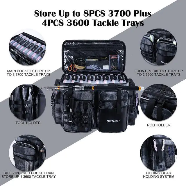 Alt view image 2 of 7 - Large Tackle Bag,Store Up to 8PCS 3700 Plus 4PCS 3600 Tackle Trays(Not Included),Water Resistant Saltwater Gear Storage Big Fishing Bag with EVA Bottom,Gifts for Men(21.65"x11.8"x15.16")
