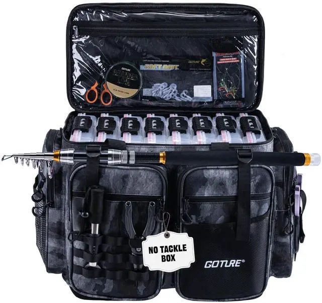Main image of Large Tackle Bag,Store Up to 8PCS 3700 Plus 4PCS 3600 Tackle Trays(Not Included),Water Resistant Saltwater Gear Storage Big Fishing Bag with EVA Bottom,Gifts for Men(21.65"x11.8"x15.16")