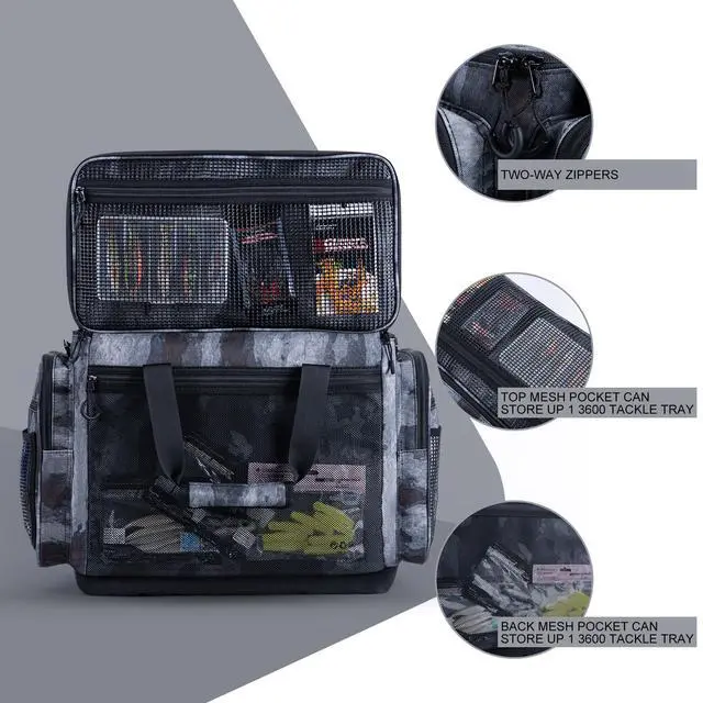 Alt view image 5 of 7 - Large Tackle Bag,Store Up to 8PCS 3700 Plus 4PCS 3600 Tackle Trays(Not Included),Water Resistant Saltwater Gear Storage Big Fishing Bag with EVA Bottom,Gifts for Men(21.65"x11.8"x15.16")