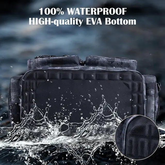 Alt view image 4 of 7 - Large Tackle Bag,Store Up to 8PCS 3700 Plus 4PCS 3600 Tackle Trays(Not Included),Water Resistant Saltwater Gear Storage Big Fishing Bag with EVA Bottom,Gifts for Men(21.65"x11.8"x15.16")