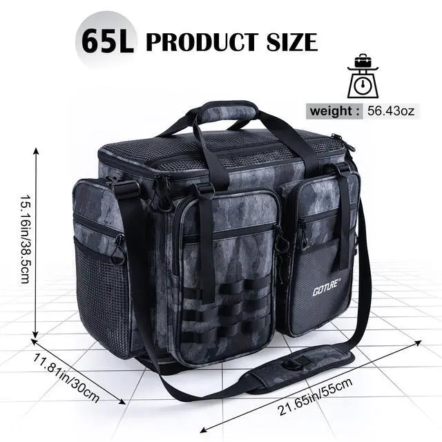Alt view image 6 of 7 - Large Tackle Bag,Store Up to 8PCS 3700 Plus 4PCS 3600 Tackle Trays(Not Included),Water Resistant Saltwater Gear Storage Big Fishing Bag with EVA Bottom,Gifts for Men(21.65"x11.8"x15.16")