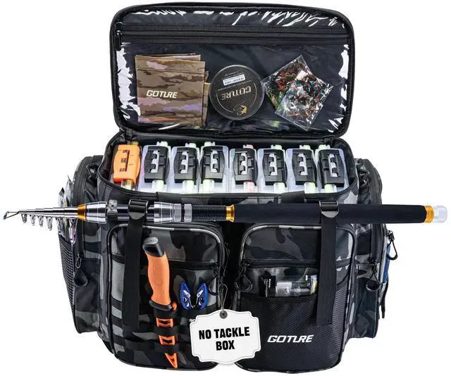 Main image of Large Tackle Bag,Store Up to 8PCS 3700 Plus 4PCS 3600 Tackle Trays(Not Included),Water Resistant Saltwater Gear Storage Big Fishing Bag with EVA Bottom,Gifts for Men(21.65"x11.8"x15.16")-Camo