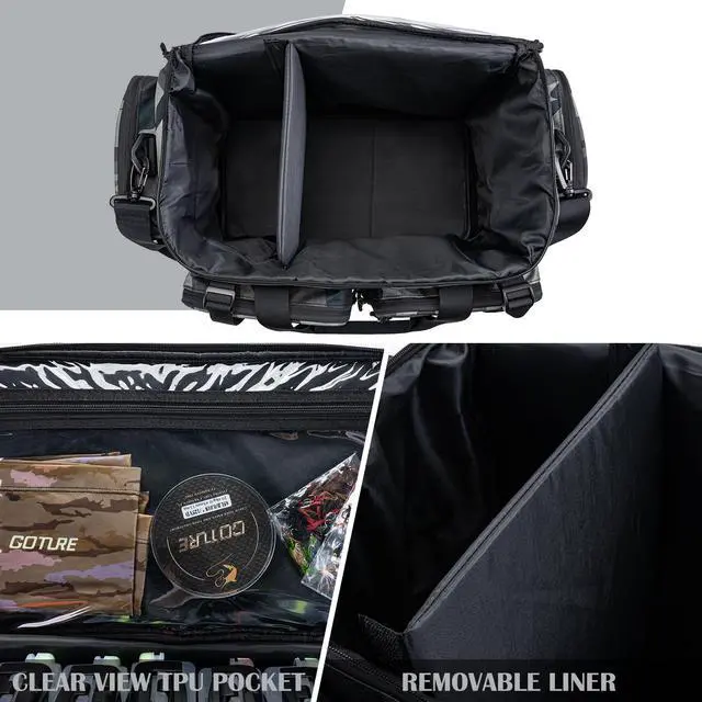 Alt view image 3 of 7 - Large Tackle Bag,Store Up to 8PCS 3700 Plus 4PCS 3600 Tackle Trays(Not Included),Water Resistant Saltwater Gear Storage Big Fishing Bag with EVA Bottom,Gifts for Men(21.65"x11.8"x15.16")-Camo