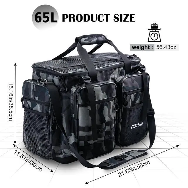 Alt view image 6 of 7 - Large Tackle Bag,Store Up to 8PCS 3700 Plus 4PCS 3600 Tackle Trays(Not Included),Water Resistant Saltwater Gear Storage Big Fishing Bag with EVA Bottom,Gifts for Men(21.65"x11.8"x15.16")-Camo