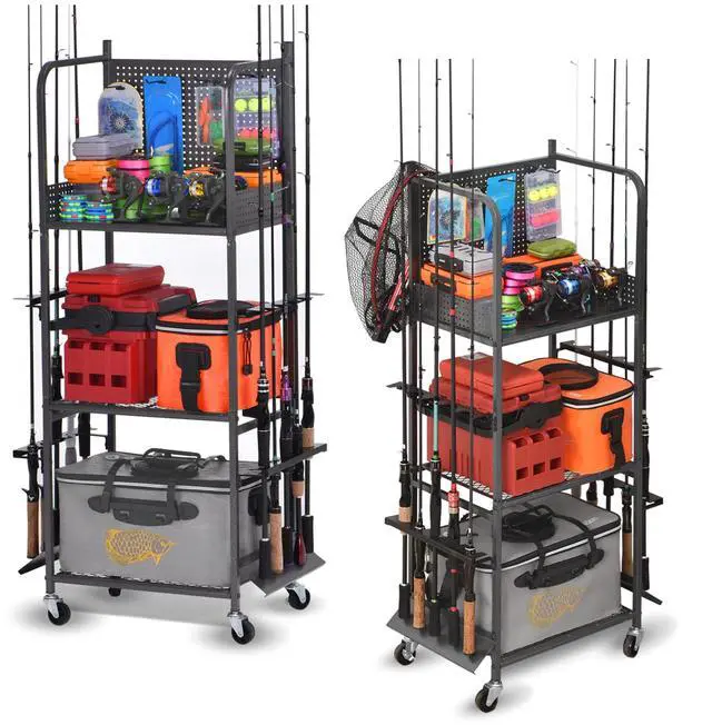 Main image of Heavy Duty Fishing Rod Rack, Fishing Organizer for Garage, Fishing Gear Holder for Garage with Movable Wheels