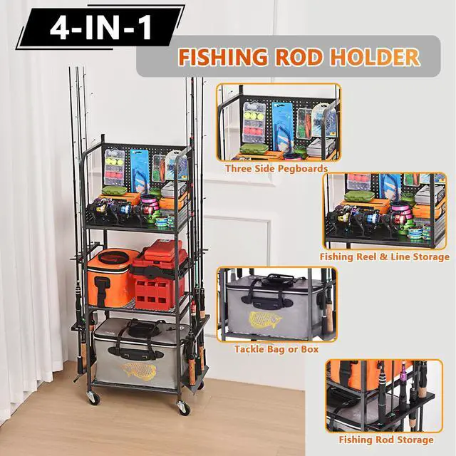 Alt view image 7 of 7 - Heavy Duty Fishing Rod Rack, Fishing Organizer for Garage, Fishing Gear Holder for Garage with Movable Wheels