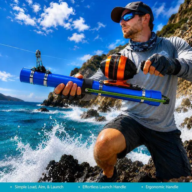 Alt view image 3 of 7 - Fishing Catapult Rod, Portable Catapult Fishing Pole with Reel & Metal Lure, Complete Casting Kit with 2 Latex Tubes & Carry Bag for Saltwater and Freshwater Fishing Gear