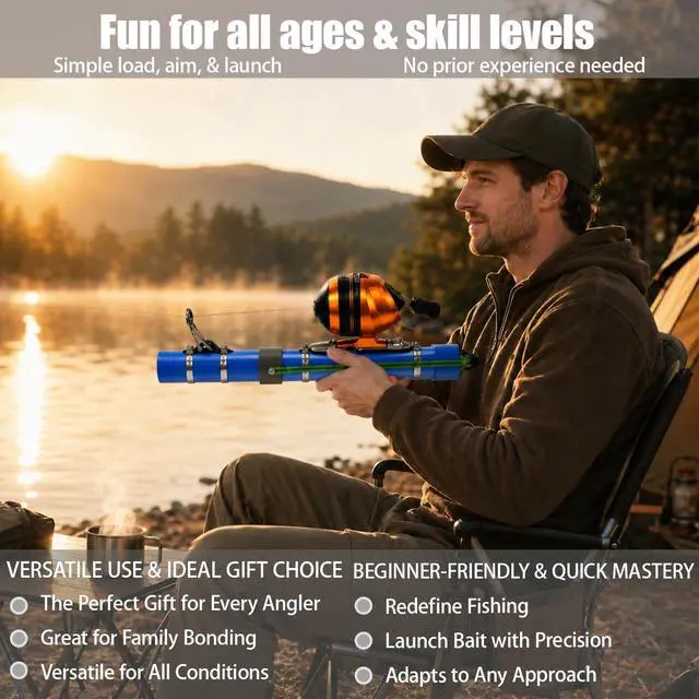 Alt view image 4 of 7 - Fishing Catapult Rod, Portable Catapult Fishing Pole with Reel & Metal Lure, Complete Casting Kit with 2 Latex Tubes & Carry Bag for Saltwater and Freshwater Fishing Gear