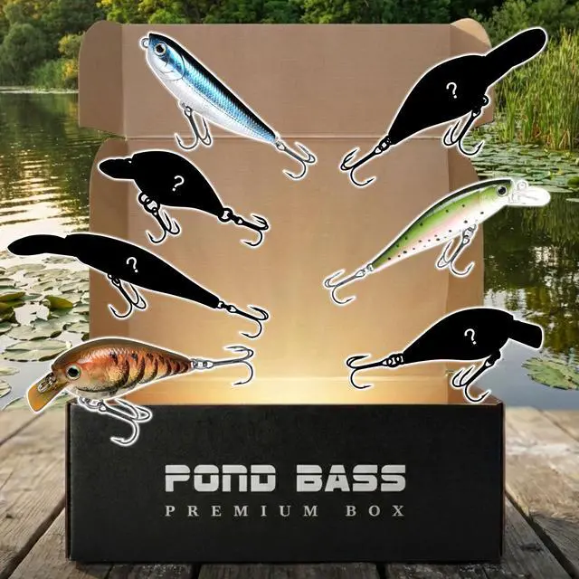 Alt view image 2 of 7 - Pond Bass Premium Box, 7 Freshwater Fishing Lures for Pond and Lake Fish, Mystery Selection Tackle Box with Surprise Bass Lures, Fishing Gear Accessories