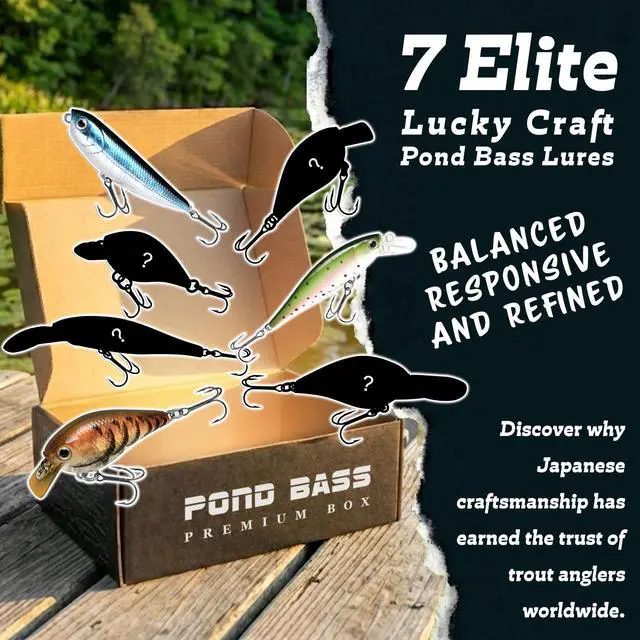 Alt view image 3 of 7 - Pond Bass Premium Box, 7 Freshwater Fishing Lures for Pond and Lake Fish, Mystery Selection Tackle Box with Surprise Bass Lures, Fishing Gear Accessories