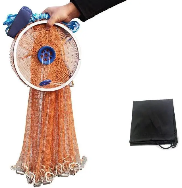 Main image of Cast Fishing Net with Aluminum Frame, 0.8 inch Mesh, 7.8-13.8 ft Diameter