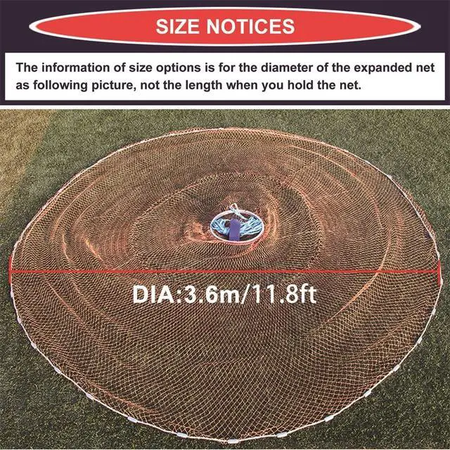 Alt view image 3 of 7 - Cast Fishing Net with Aluminum Frame, 0.8 inch Mesh, 7.8-13.8 ft Diameter