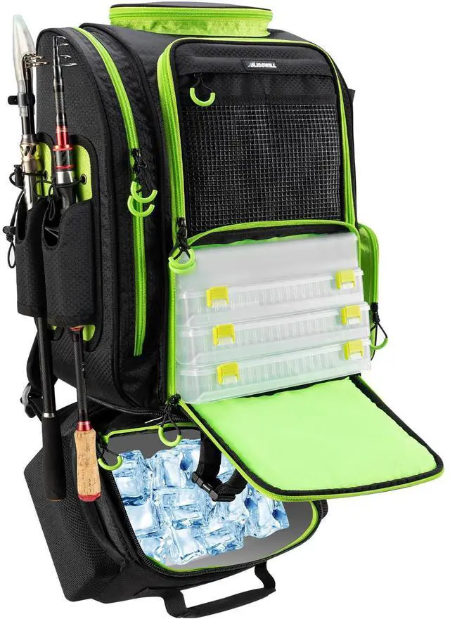 Main image of Large Fishing Backpack with Cooler for 3 Tackle Boxes - Fishing Bag with Rod Holders for Camping and Hiking