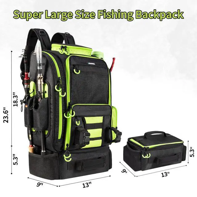 Alt view image 6 of 7 - Large Fishing Backpack with Cooler for 3 Tackle Boxes - Fishing Bag with Rod Holders for Camping and Hiking