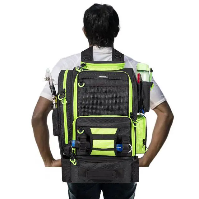 Alt view image 7 of 7 - Large Fishing Backpack with Cooler for 3 Tackle Boxes - Fishing Bag with Rod Holders for Camping and Hiking