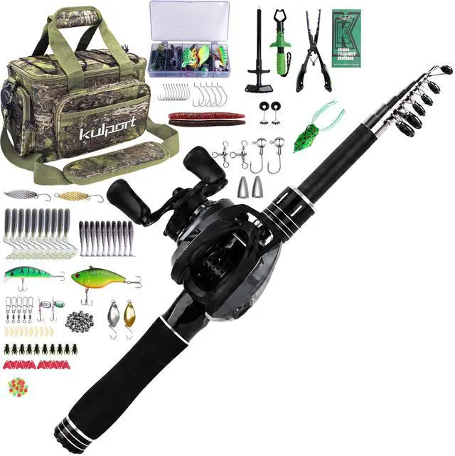 Main image of Fishing Kit with DC Digital Control Baitcasting Reel, Carbon Fiber Rod, Tackle Box and Fish Handling Tools | Portable Backpack Combo for Freshwater- Left