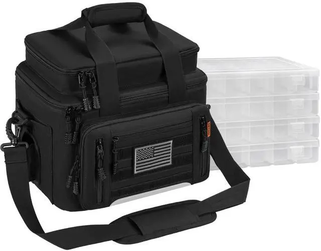 Main image of Fishing Tackle Bags with 4 * 3600 Tackle Trays - Saltwater & Freshwater Fishing Gear Bag Padded Shoulder Strap Tackle Box Bag (Black)