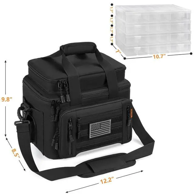 Alt view image 2 of 7 - Fishing Tackle Bags with 4 * 3600 Tackle Trays - Saltwater & Freshwater Fishing Gear Bag Padded Shoulder Strap Tackle Box Bag (Black)