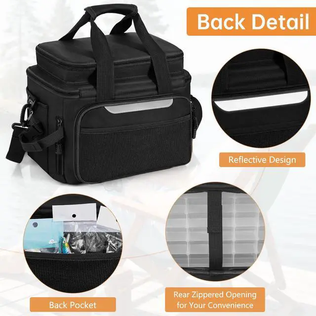 Alt view image 3 of 7 - Fishing Tackle Bags with 4 * 3600 Tackle Trays - Saltwater & Freshwater Fishing Gear Bag Padded Shoulder Strap Tackle Box Bag (Black)
