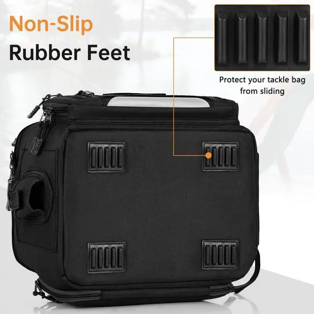 Alt view image 6 of 7 - Fishing Tackle Bags with 4 * 3600 Tackle Trays - Saltwater & Freshwater Fishing Gear Bag Padded Shoulder Strap Tackle Box Bag (Black)