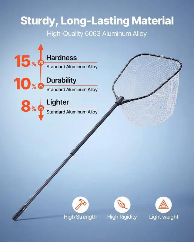 Alt view image 2 of 7 - Fishing Net, Landing Nets with Telescopic Handle Lightweight and Stronger Fish Gear, Durable and Fish-Friendly, for Kayak, Boat, Bank, Pond