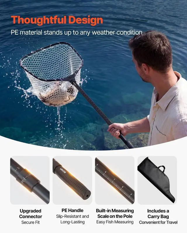 Alt view image 4 of 7 - Fishing Net, Landing Nets with Telescopic Handle Lightweight and Stronger Fish Gear, Durable and Fish-Friendly, for Kayak, Boat, Bank, Pond