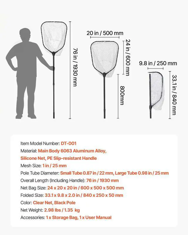 Alt view image 7 of 7 - Fishing Net, Landing Nets with Telescopic Handle Lightweight and Stronger Fish Gear, Durable and Fish-Friendly, for Kayak, Boat, Bank, Pond
