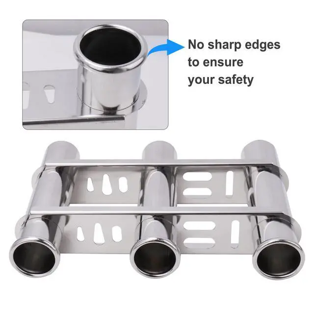 Alt view image 5 of 6 - Fishing Rod Holder for Boat, Vertical Wall Mounted Fishing Rod Rack, Stainless Steel Rod Holder for Marine Boat,Fishing Boat, Truck (3 Tubes Upgrade)