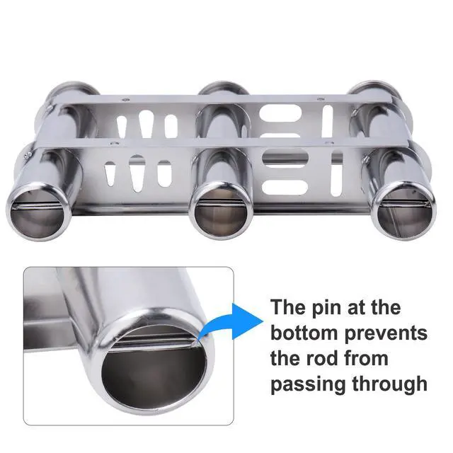 Alt view image 6 of 6 - Fishing Rod Holder for Boat, Vertical Wall Mounted Fishing Rod Rack, Stainless Steel Rod Holder for Marine Boat,Fishing Boat, Truck (3 Tubes Upgrade)