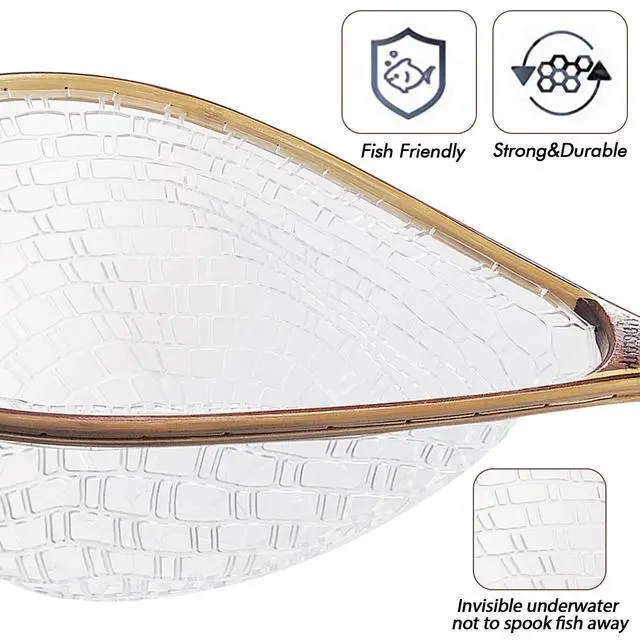 Alt view image 4 of 7 - Fly Fishing Net Landing Net Wooden Net Soft Rubber Mesh Trout Net Freshwater Saltwater Fishing Net with Safety Cord Net Gifts for Father Men