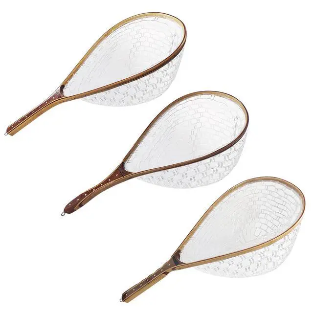 Alt view image 3 of 7 - Fly Fishing Net Landing Net Wooden Net Soft Rubber Mesh Trout Net Freshwater Saltwater Fishing Net with Safety Cord Net Gifts for Father Men