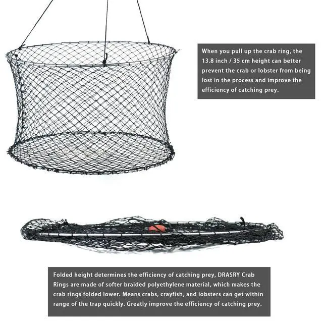 Alt view image 4 of 6 - Crab Ring Trap Two Ring Crab Kit with Harness and Bait Clip Fishing Crabbing Net for Board Kayak Dock and Pier Net