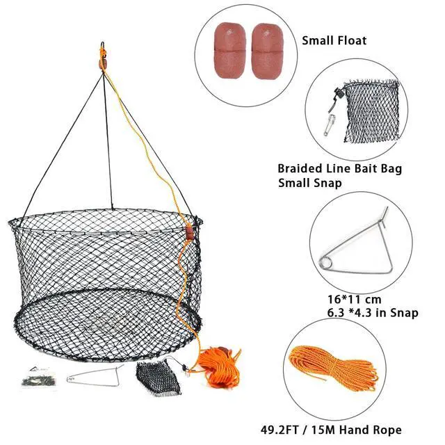 Alt view image 3 of 6 - Crab Ring Trap Two Ring Crab Kit with Harness and Bait Clip Fishing Crabbing Net for Board Kayak Dock and Pier Net