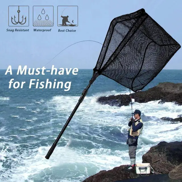 Alt view image 2 of 7 - Collapsible Telescopic Fishing Net Rubber Coated Salt/Freshwater | Rubber coated net, fiberglass pole, non-slip rubber handle, various telescopic sizes, one-click storage