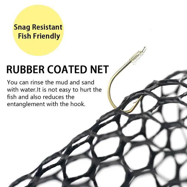 Alt view image 3 of 7 - Collapsible Telescopic Fishing Net Rubber Coated Salt/Freshwater | Rubber coated net, fiberglass pole, non-slip rubber handle, various telescopic sizes, one-click storage