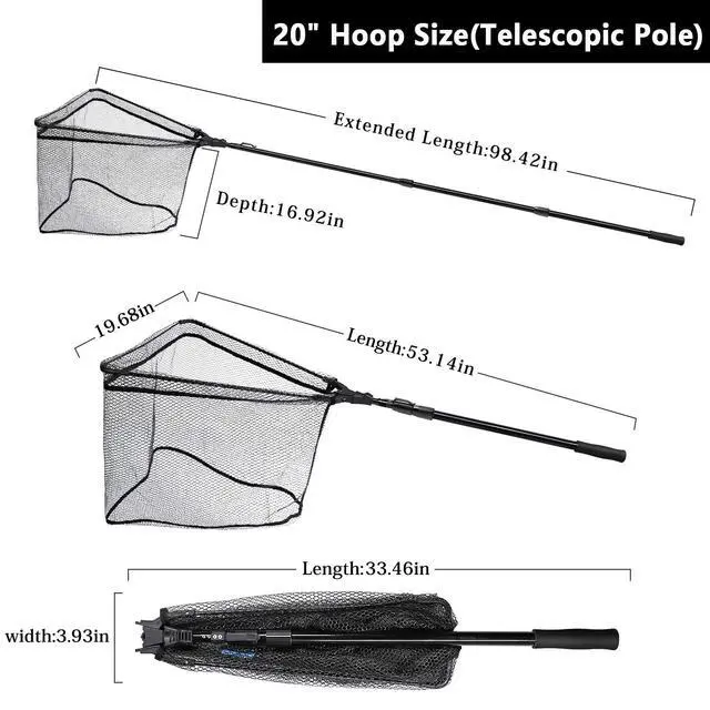 Alt view image 6 of 7 - Collapsible Telescopic Fishing Net Rubber Coated Salt/Freshwater | Rubber coated net, fiberglass pole, non-slip rubber handle, various telescopic sizes, one-click storage