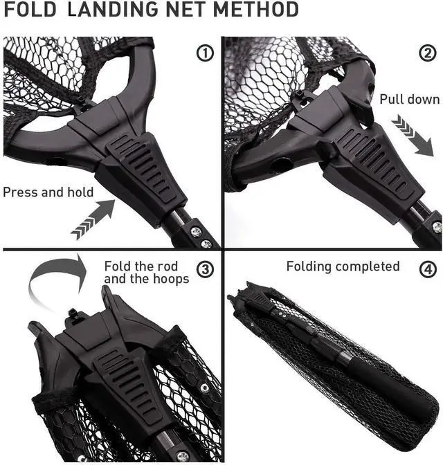 Alt view image 7 of 7 - Collapsible Telescopic Fishing Net Rubber Coated Salt/Freshwater | Rubber coated net, fiberglass pole, non-slip rubber handle, various telescopic sizes, one-click storage