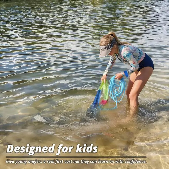 Alt view image 7 of 7 - Fishing Cast Net for Kids, Colorful Throw Net for Freshwater & Saltwater, Eco-Friendly Lead Weights, 3/8inch Mesh Size, 0.8/LB Per ft, 3/4.5 Ft Radius Casting Net
