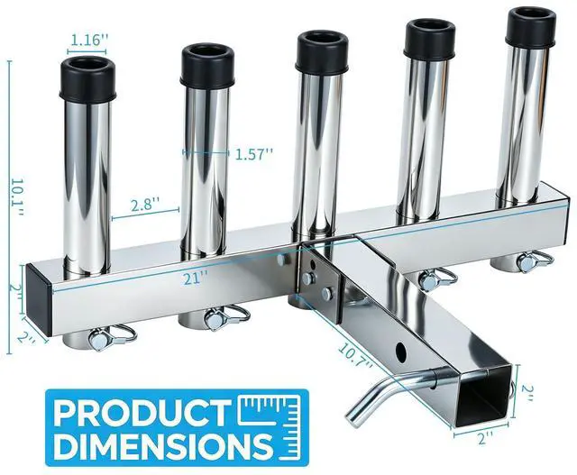 Alt view image 2 of 7 - Stainless Steel Hitch Fishing Rod Holder,Hitch Mount Rod Holder,One Piece Welding, with Buffer Foam,5-Tube Design for 2" Hitch Receivers with Anti Drop Quick Release Pin,Fishing Pole Holder