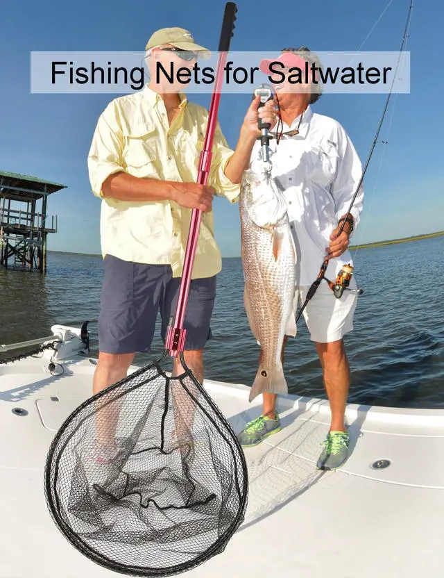 Alt view image 2 of 6 - Extra Large Fishing Landing Net - 72"-94" Heavy Duty Telescopic Aluminum Handle, Snag-Free Rubber Mesh for Saltwater Boat, Net Hoop 28x24in, 30in Deep